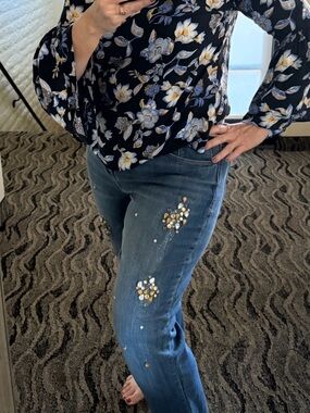 Chico's Platinum jewelled Boyfriend Denim Jeans